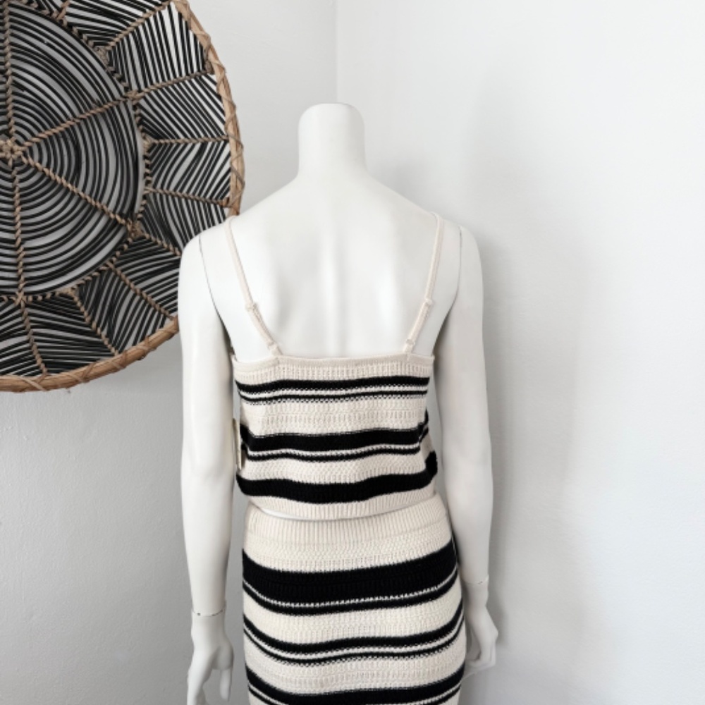 Striped Knit Tank and Maxi Skirt Set - Black & Cream - Picture 4 of 6
